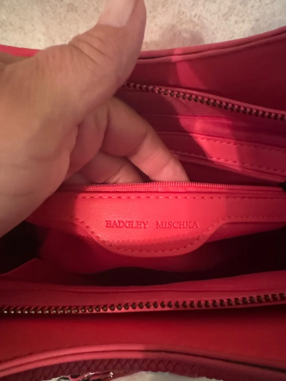 Badgley Mischka Hot Pink Braided Handle Satchel with Black Logo Accent NWOT - Picture 4 of 7
